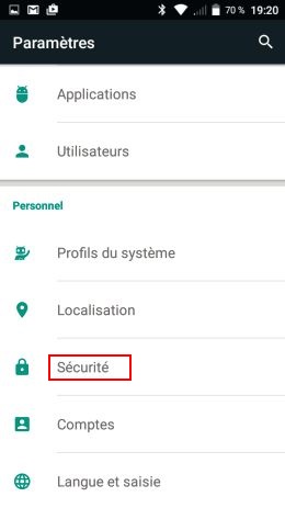 Paramètres sécurité sim