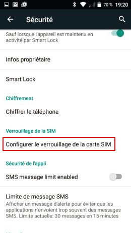 Paramètres sécurité sim 2