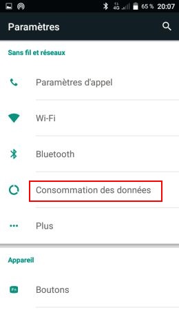 Paramètres Consommation de données