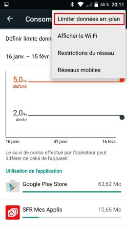 Limitation Consommation de données arrière plan